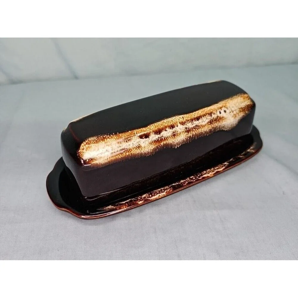 Butter Dish Pfaltzgraff Gourmet Brown Stoneware Drip Glaze Covered 1/4 lb